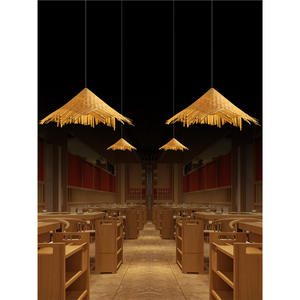 Lámpara colgante tejida de bambú, candelabro Led redondo E27 para catering, accesorio de iluminación de estilo del sudeste asiático - Product Image 1