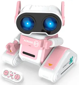 Mainan robot rc anak, interaktif dapat diprogram remote control robot anjing bersinar 7 warna mata LED untuk anak-anak