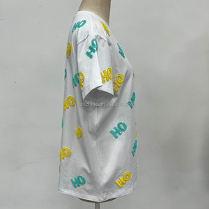 OEM Custom <strong>Xmas</strong> Sequin and Beads Embroidery HOHO Casual Cotton <strong>Tops</strong> Short Sleeve Crew Neck Oversize Text White T-Shirt <strong>for</strong> <strong>Women</strong> - Product Image 4