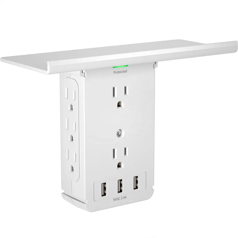 Wall Outlet Extender With USB 3A Surge Protection 8 Pin Wall Socket Usb With Usb Charger Shelf