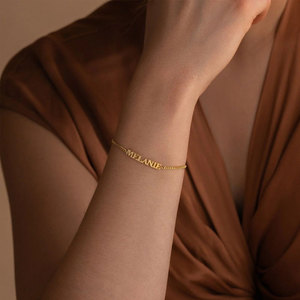Custom Luxury 316L Stainless Steel 14k 18k Gold Plated Women's Fashion Bracelet & Bangles Custom <b>Name</b> Cuban Bracelet for Women - Product Image 4