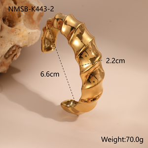 Bracelet en acier inoxydable de mode européenne et américaine, bracelet ouvert, couleur or et argent avec motifs ondulés, haut de gamme - Product Image 6