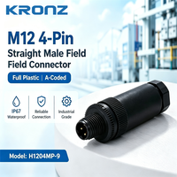 Connecteur circulaire de capteur KRONZ M12 à 4 broches, codé A, assemblable sur site, PG9, tout plastique, mâle, étanche IP67