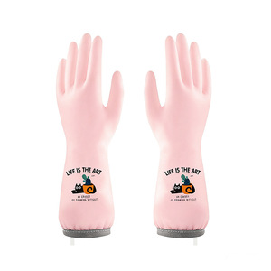 Household Cleaning <b>Gloves</b> Rubber Pu Multi Color Printed Non Slip Durable With Drawstring Hooks 32 Cm Length - Product Image 3