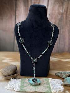 Collier lariat en argent sterling multi-pierres turquoise fait à la main avec sertissage en bezel, chaîne réglable - Product Image 5