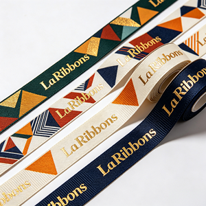 Geometric Gold Printed Logo Grosgrain <b>Ribbon</b> Polyester Luxury Gift Flower Packaging Wholesale Roll - Product Image 2