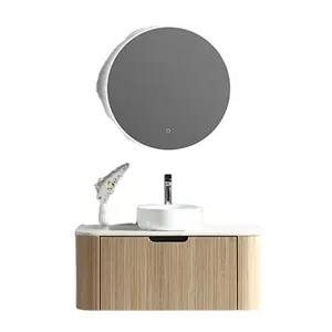 Round cooper free mirror modern European style bathroom vanity furniture import bathroom vanity