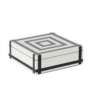 Caja de Joyería Moderna Cuadrada de Resina Ecológica con Tapa, Patrón Geométrico Blanco y Negro, Almacenamiento de Vajilla, Decoración del Hogar - Product Image 1