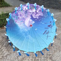 Payung Antik Hanfu Desain Kelopak Berumbai Klasik dari Sutra Satin untuk Pertunjukan Tari, Properti Foto, Kerajinan, dengan Kertas Minyak