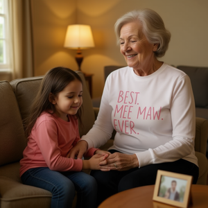 Camiseta de manga larga Best Mee Maw Ever, cuello redondo blanco, unisex, de algodón, regalo para abuela - Product Image 3