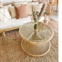 Table d'appoint ronde moderne en rotin, table basse en rotin naturel tressé à la main