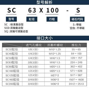Cylindre pneumatique standard SC 63x100 S avec corps en acier magnétique, usage général - Product Image 1