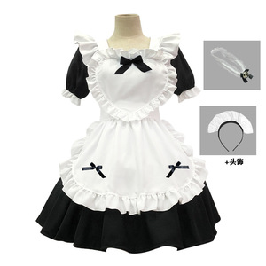 Robe de demoiselle d'honneur de style japonais Yi Xiaoyi, noir et blanc, manches courtes, tissu tissé, uniforme de café pour femmes, style Lolita Alice - Product Image 5
