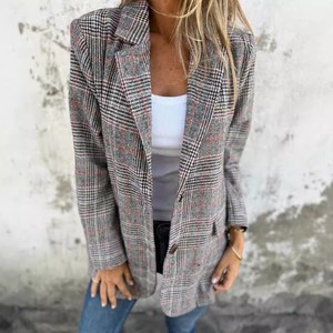 Giacca 2025 Casual retrò da donna con risvolto a <span class=keywords><strong>pied</strong></span> <span class=keywords><strong>de</strong></span> <span class=keywords><strong>poule</strong></span> <span class=keywords><strong>Cardigan</strong></span> europeo autunno inverno - Product Image 3