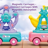 Set de Tren Eléctrico de Plástico con Locomotora de Vapor, Vagones Magnéticos, Noria y Carrusel, con Luces y Sonidos, Juguete de Encaje, Regalo para Parque de Atracciones