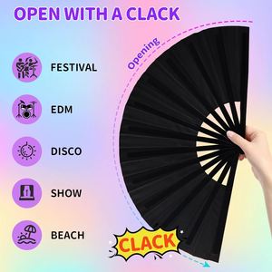 Éventail pliant noir uni de style Kung Fu avec sac de rangement, grand éventail à brins de bambou pour la danse Tai Chi, les spectacles et les fêtes - Product Image 3