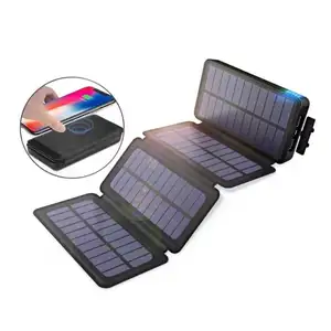 便携式充电器25000毫安太阳能电池板可折叠20000毫安太阳能银行无线充电