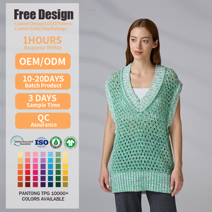 Chaleco de punto personalizado OEM, top sin mangas con cuello en V y malla hueca para mujer - Product Image 2