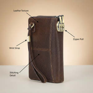 WRIZA brown leather wallet wrist strap secure <b>buckle</b> textured finish durable slim carry stylish accessory travel friendly WRIZA - Product Image 5