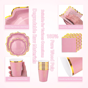 Juego de Vajilla Desechable Rosa Dorado Personalizado, Platos, Vasos, Servilletas, Manteles Individuales, Decoración para Eventos - Product Image 4
