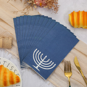 Blue Square Paper Napkins 330mmx400mm Gold Stamped Menorah Design For Holiday Parties And Events - Product Image 4