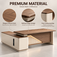 Bureau de direction en forme de L haut de gamme, moderne, en bois, pour PDG, table de patron, mobilier de bureau administratif avec LED