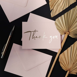 Wholesale Blush Pink Business Thank You Card Custom Logo Embossed Rose Gold Foil Hot Stamping Small Business Matt Lamination - Product Image 3