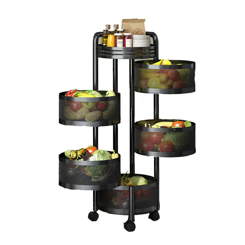 5 Tier Kitchen Floor Standing Multi Layer Storage Self Household Fruit and Vegetable Storage Basket Rack for Kitchen Living Room