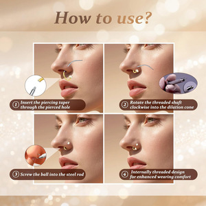 Anneau de nez en acier inoxydable en forme de U, 0,8-1,0 mm, avec fleur en zircon, bijou de piercing - Product Image 4