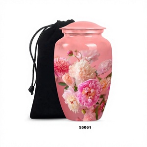 Urna conmemorativa de cremación de aluminio con hermosas flores rosas para cenizas, urna funeraria grande decorativa con bolsa de terciopelo gratis - Product Image 1