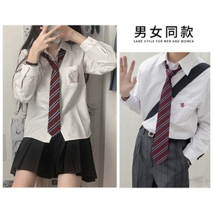 <span class=keywords><strong>Camisa</strong></span> de <span class=keywords><strong>Traje</strong></span> de Graduación Estilo Universitario Japonés para Mujer, Color Cian Dorado con Rayas Rojas, Estilo Informal, con <span class=keywords><strong>Corbata</strong></span> - Product Image 2