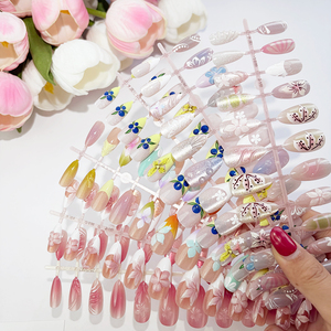 24 <span class=keywords><strong>Uñas</strong></span> Postizas Acrílicas de <span class=keywords><strong>Verano</strong></span> con Diseño 3D de Flores Coloridas, <span class=keywords><strong>Uñas</strong></span> Artificiales Cortas de Cobertura Completa al por Mayor - Product Image 4
