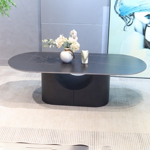 Mesa de Centro Moderna de Piedra Negra con Base de Acero al Carbono, Mueble de Sala de Estar de Lujo y Duradero - Product Image 1