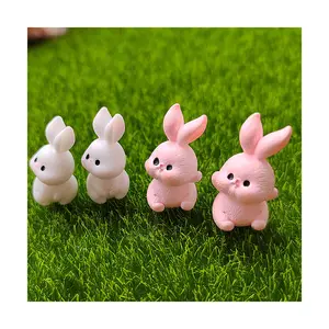Mini coelho de resina 100 peças, em miniatura, branco, rosa, coelho, animais de brinquedo para paisagem, jardim, fadas, decoração
