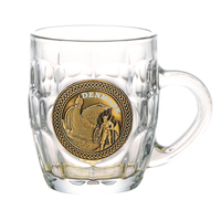 Mug à bière en verre souvenir de 7 oz avec poignée, logo métallique personnalisé en gros, sublimation