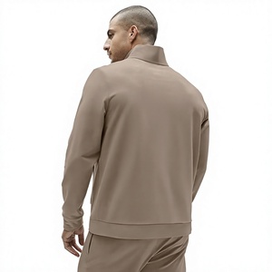 Men's Beige <b>Zip</b>-Up Knitted <b>Hooded</b> Jacket Solid Color Winter Wear Waterproof Windproof Eco-Friendly - Product Image 3
