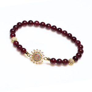 European Style Crystal Rhinestone Floral Garnet <b>Beaded</b> <b>Bracelet</b> For Women And Couples Gift Jewelry - Product Image 4