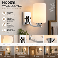 Applique murale en chrome poli avec abat-jour cylindrique givré, luminaire mural pour chambre à coucher, chevet et salon