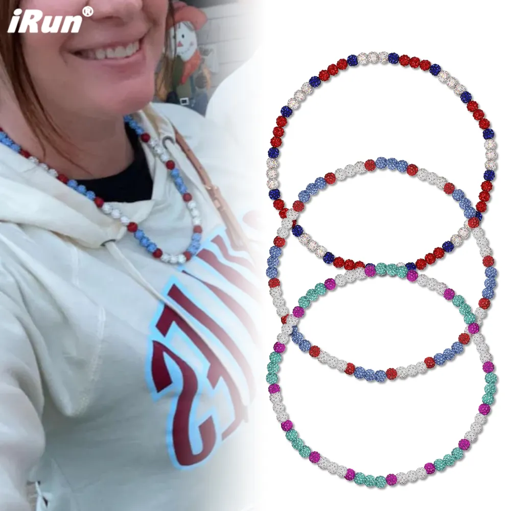 iRun Baseball Necklace For Men Women Baseball Inspired Beaded Necklace Unisex Rhinestone Discoball Necklaces Jewelry-gifB