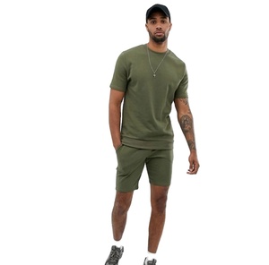 Conjunto de pantalones cortos de entrenamiento con dobladillo de costilla verde del ejército, novedad, venta al por mayor, Verano - Product Image 1