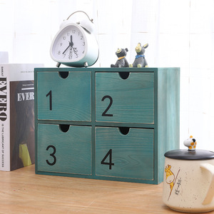 Four <b>Drawer</b> Wooden <b>Storage</b> <b>Box</b> Rectangle Office Organizer With Numbered Compartments For Desktop Use - Product Image 1