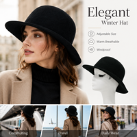 Sombrero de Invierno Ajustable para Mujer, 100% Lana Pura, Cálido, Transpirable, Cortavientos, Protección Solar, Estilo Cloche, para Uso Diario