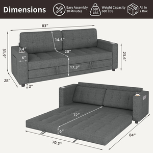 Sofá Cama Futón Tamaño Queen, Tapizado Grueso, Sofá de Dos Plazas Convertible en Cama, Sofá Extraíble para Dormitorio o Sala de Estar - Product Image 2