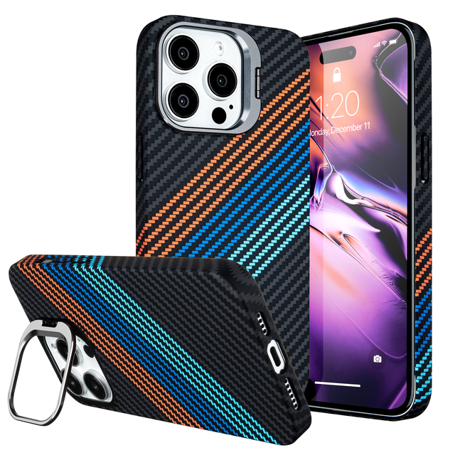 2025 New Wholesale PC Magnetic Mobile Phone Cover Shockproof Protective Carbon Fiber Phone Case with Camera Frame for iPhone