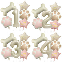 Ballon en aluminium à thème animaux mignons pour décoration de fête de Noël, forme patte de chat et os, blanc laiteux, gonflable, écologique