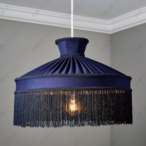 Suspension luminaire design japonais en forme de yourte mongole avec pompon bleu, 460mm 600mm 700mm 800mm, pour salle à manger, salon, villa, maison d'hôtes - Product Image 1
