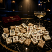 Set Mahjong Amerika Motif Marmer Prancis Bulldog Kustom, Ubin JOKER, Rooster One, Desain Bunga Angin, Tebal 16mm