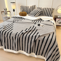 Plaid en polaire jacquard sur mesure, double face, réversible, tufté, en peluche, à rayures modernes, pour canapé et lit