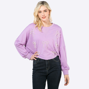 Sweat à capuche décontracté à manches longues avec nœud perlé pour femmes, pull, sweat-shirt, <span class=keywords><strong>haut</strong></span>, chemisier, fabricant, personnalisé - Product Image 1