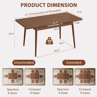 Table à manger moderne extensible en bois massif, facile à assembler, pour 4 à 8 personnes, avec extension sans joint, meubles pour la maison